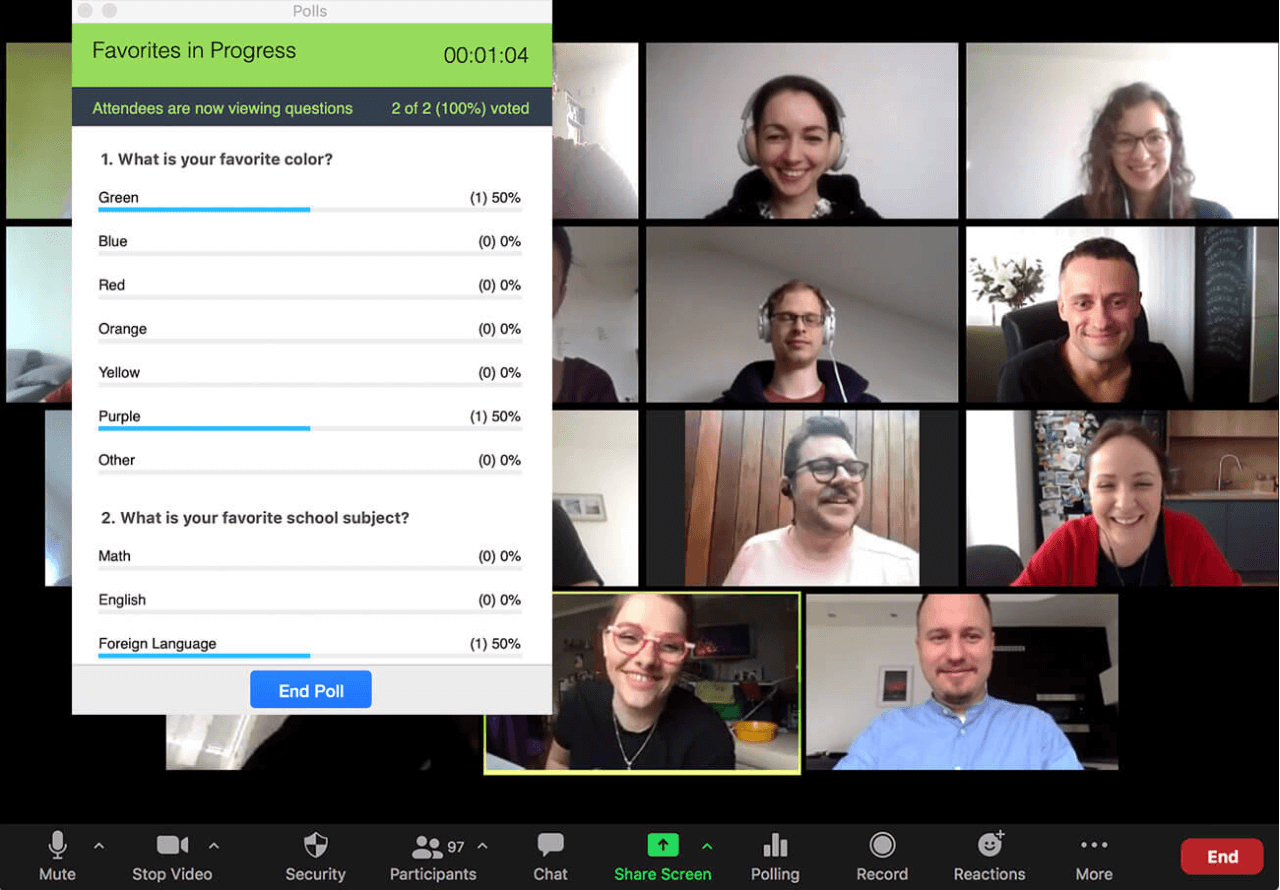 Example of a live audience poll in Zoom. 