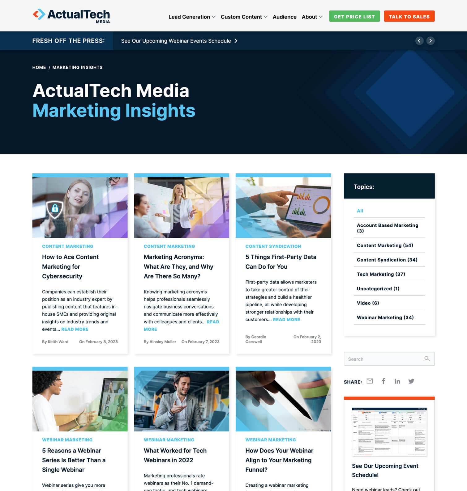 screenshot of actualtech media's marketing insights blog page 