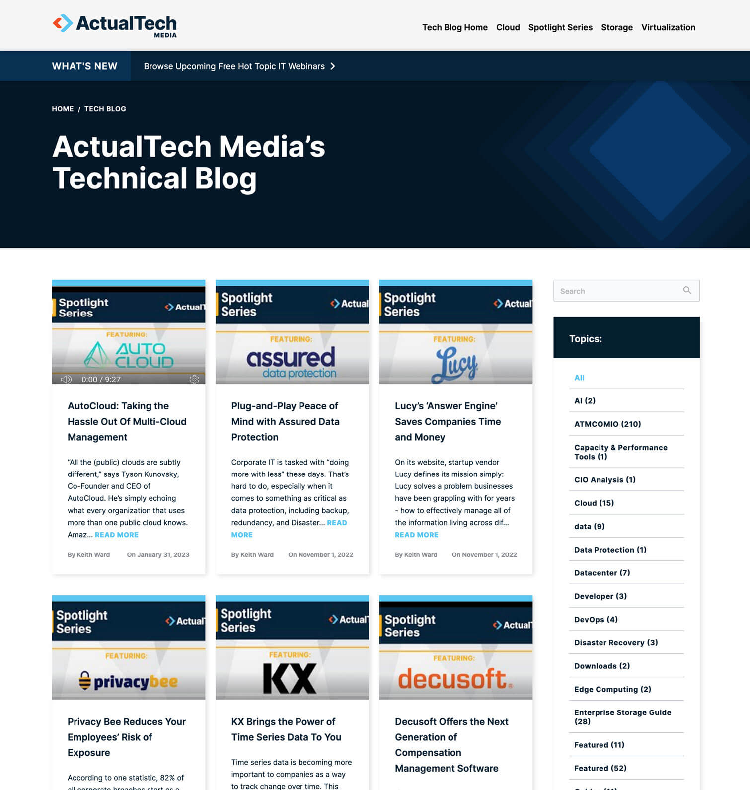 screenshot of actualtech media's technical blog page